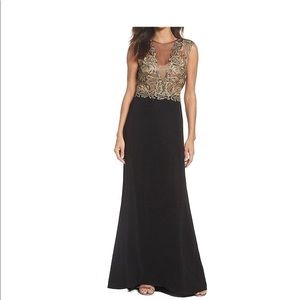 Tadashi Shoji Embroidered Metallic Gold Gown
